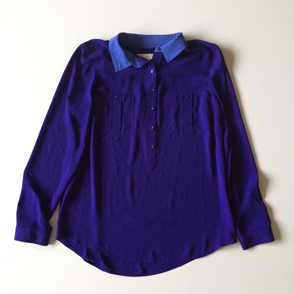LOFT Tops - Loft Purple & Blue Half Button Up Shirt Size M LOFT Tops - Loft Purple & Blue Half Button Up Shirt Size M